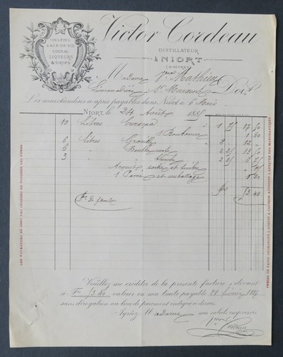 Facture 1889 distillateur - 1889,