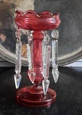 Beautiful Antique Pink Mantle Lustre with Crystal Cut  Drop Prisms