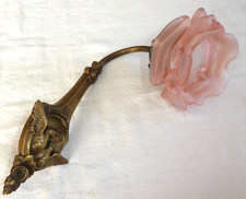 Stunning Gilded Bronze Sconce with 2 Doves Pink Tulip Flowers Glass Paste