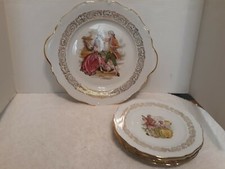 Limoges Porcelaine de Salagne Lave Vaisselle Cake Plate and 4 Dessert Plates