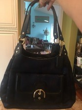 Coach Signature Metallic Campbell Dark Blue Jaquard Purse Satchel F26245 NWOT