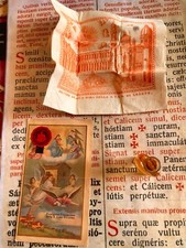 LOT RELICS Our Lady of Loreto : dust from the walls + Ex-Velo + sacred oil lamp