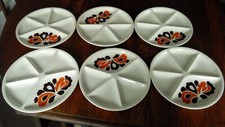 6 VINTAGE 70s LE CREUSET FRANCE FAIENCE FONDUE PLATES*