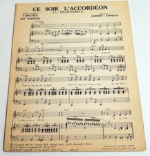Partition vintage sheet music ALAIN BARRIERE : Ce Soir l'Accordéon * 60's