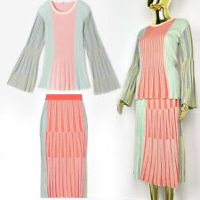 Kenzo Suit Set 2 piece Skirt Top Sweater Disjointed Striped Multicolor Flared S 