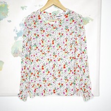Essentiel Antwerp Blouse Size 38 US 8 Floral White Black Spotted Ruffle Accents