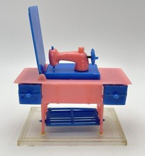 Vintage Empire Made Dollhouse Sewing Machine Table Drawers Folds Down Pink Blue
