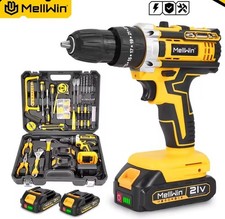 Perceuse à percussion MELLWIN 21V 25+3 couples avec 45 accessoires + 2 Batteries