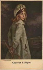 Tennis Advertising Chocolat L'Aiglon Beautiful Girl Artist? c1910 Postcard