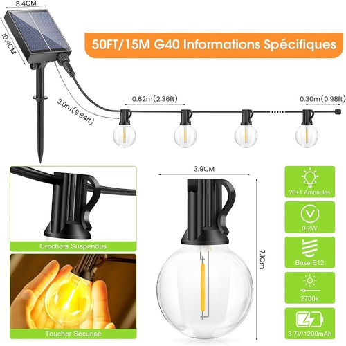 Guirlande solaire 15m led - solaire, 8