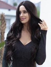 Perruque Synthétique Brun Foncé Cheveux Long Bouclé Ondulé Neuf +4 BONNET OFFERT