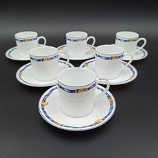 6 LIMOGES HAVILAND PORCELAIN COFFEE CUPS BLUE RIBBON / BOURGEOIS model 