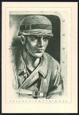 Künstler-ak De Parachutistes, Casque D'Acier