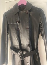 Manteau Mi Long cuir Lisse noir Ceinture Boutonnage doublé ZARA WOMAN M