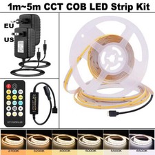 CCT COB LED Strip Tape Lights RF 17Key Remote Dimmable 2700K To 6500K US EU Kit