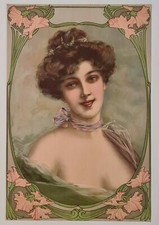 Elegant shawl circa 1900 chromolithograph Art Nouveau woman	