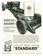 Publicité ancienne huile standard motor oil Trèfle Argent issue de magazine