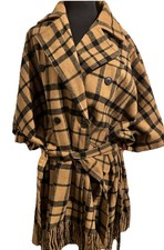 NEW Kathy Ireland SZ M  Women's Plaid  Poncho Coat FAUX WOOL Chalet Dream