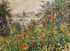 Dream-art Oil painting Claude Monet  Flowers at Vetheuil spring landscape canvas