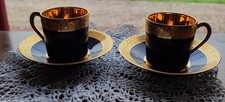 2 TASSES LITRON AVEC SOUCOUPES BLEU COBALT ET OR LIMOGES