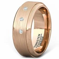 Mens Wedding Band Rose Gold Tungsten Ring Brushed 3 Cubic Zircon Classic Jewelry