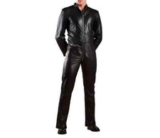 Men's Leather Bodysuit Zipper Back Jumpsuit Long Sleeve Catsuit Clubwear
