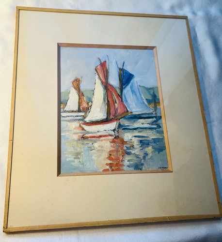 Voiliers huile sur carton - voiliers,