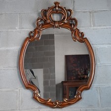 Miroir Ovale En Bois Sculpté Doré Style Baroque Cimasa Vintage Années 60