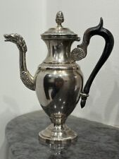 Antique French Sterling Silver Small Tea Coffee Pot Blackened Wood Handle 19th C