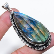 Pendentif pierre précieuse en forme de poire en labradorite feu bleu bijou...