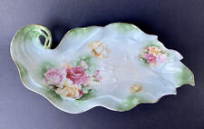 Antique Victorian RS Prussia Style Porcelain Rose Leaf Hand Painted Dresser Tray