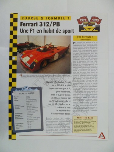 Carte fiche auto ferrari 312 - auto,