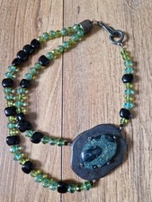 Collier Createur La Tribu Rigaux Bronze  Verre Et Agate Ethnique Chic Fait Main 