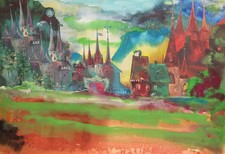 Tableau ancien à la gouache