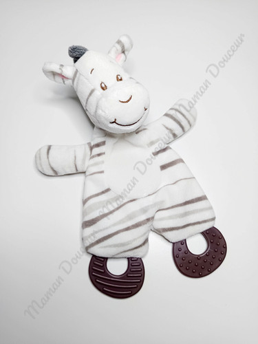 Doudou plat zèbre blanc - zèbre, rayé