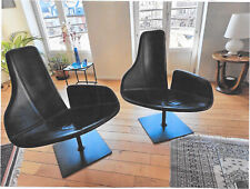 Une paire Fauteuils Fjord MOROSO En Cuir Noir designer URQUIOLA Etat parfait
