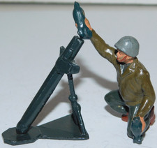 Old Timpo Toys England 1950s Lead, American WWII Soldier Loading Mortar, 2 Piece