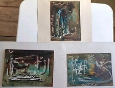3 PETITES PEINTURES MODERNE ART ABSTRAIT SIGNÉE HASSAN ? ALALOUI ? 1978  13x17CM