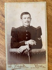 Photo Card CDV Portrait Man Military Bayonet Cigarette 1870 Glass Bigot