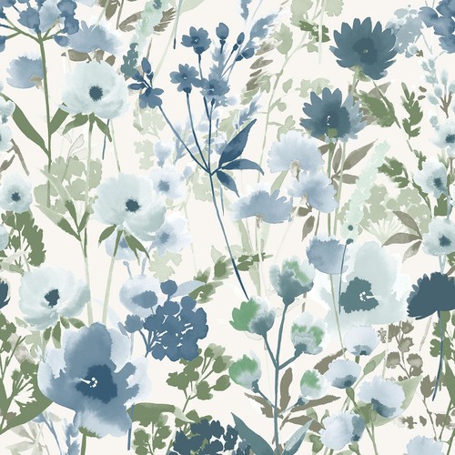 Papier peint floral - papier, bleu