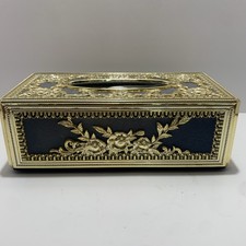 Antique Style Hollywood Regency Tissue Box Cover Black Velvet+Gold Baroque