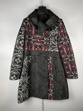 Desigual Womens Polyester Geometric Print Button Long Casual Coat Sz 40 / M