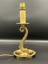 Pied De Lampe Bronze Au Dauphin Doré 60s Vintage Bon État