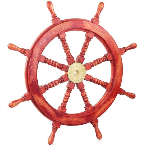 Roue navire bois rouge - roue, en