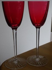 BACCARAT 2 ANTIQUE RHINE WINE GLASSES ROEMER CRYSTAL RED COLOR ht 19 cm