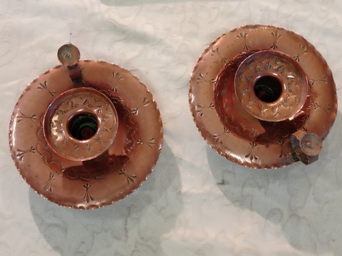 Paire bougeoirs anciens en - de,