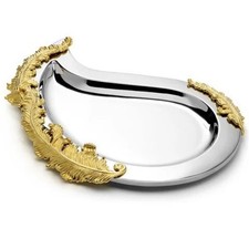 L’Objet Hand Forged Stainless Steal 24K Gold Plated Lamina Leaf Oval Platter