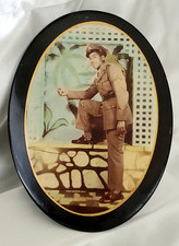 ANTIQUE CELLULOID COLOR PHOTO TIN PLAQUE - PVC AFRICAN AMERICAN WWII USA SOLDIER