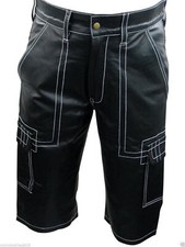 Shorts Cargo En Cuir Noir Pour
