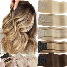 CLEARANCE 100% REMY Clip In Human Hair Extensions 4Pieces Full Head Double Drawn